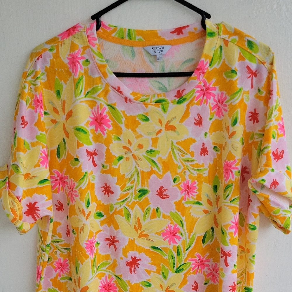 Crown & Ivy Summer Comfy Floral Yellow and Pink Dress Cute - Picture 7 of 7